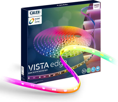 Calex LED-Streifen – 30 Meter – RGB + CCT-Einzelsteuerung – 1400 Lumen – Innenbereich – kühle bis warmweiße Lichtfarben-Beleuchtung – Musiksynchronisierung – Fernbedienung