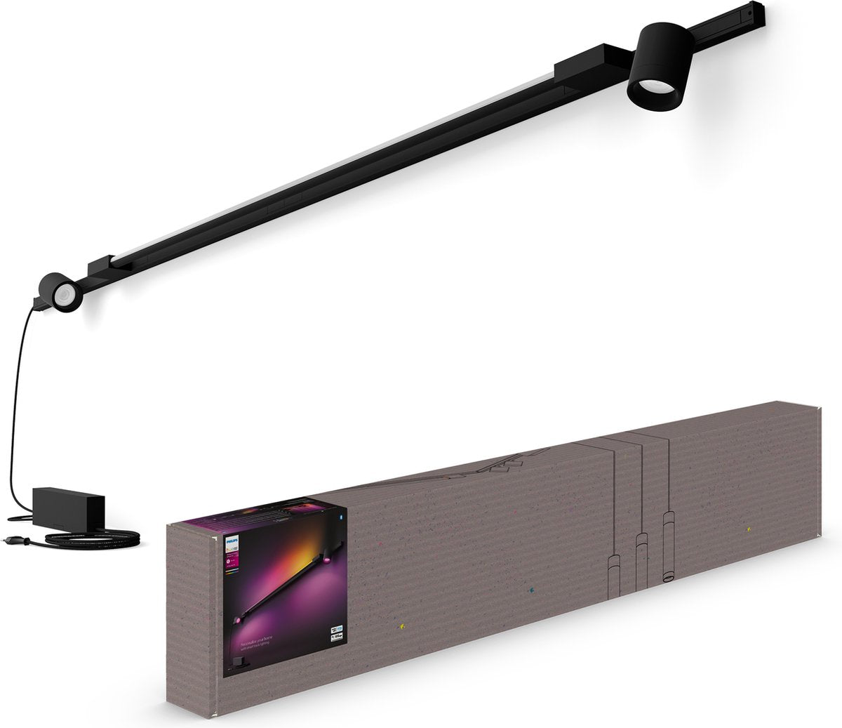 Philips Hue Perifo Schienenbeleuchtung Wand – 2 Spots – 1 Verlaufslichtröhre – Schwarz – Basisset