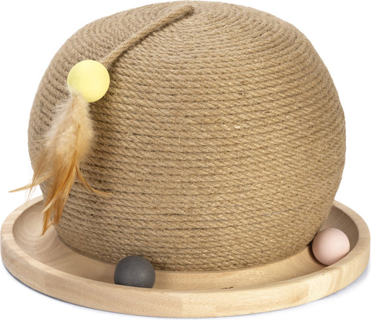 Entworfen von Lotte Scratch and Play Ball Mila – Katzenspielzeug – Kratzball – Holz – braun – 29,5 x 29,5 x 22 cm