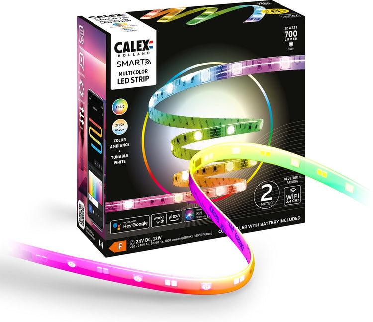 Calex Smart LED Strip – 2 m, Smart Light Strip, RGB+CCT, App-steuerbar, Innenbereich, 12 W