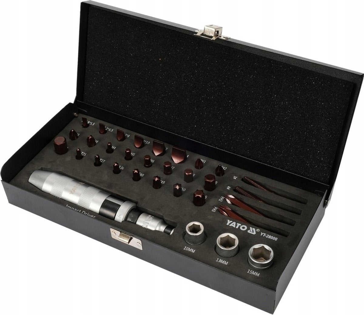 Yato Schlagschrauber-Set mit auswechselbaren Bits – Metallkoffer