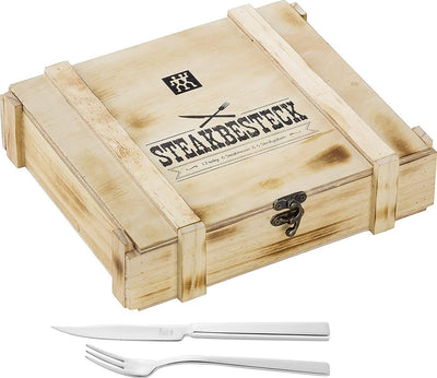 Zwilling Steakbesteck-Set – 12-teilig – in rustikaler Holzbox – Edelstahl