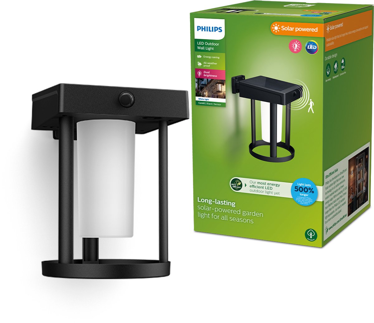 Philips LED Philips Camill Solar-Wandleuchte rund – ultraeffizient – mit opalem Lichtelement