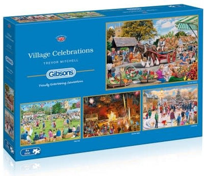 Gibsons – Dorffeste (von Trevor Mitchell) – 4×500 Teile 48×34cm (B×H) – Puzzle für Erwachsene