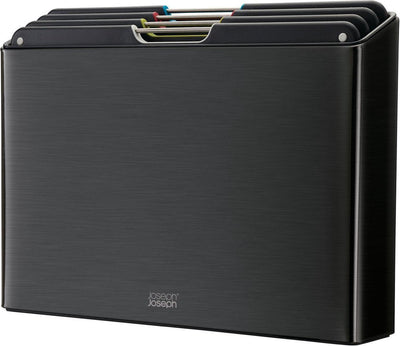 Joseph Joseph Folio-Schneidebrett – Griff – im Halter – groß – Set mit 4 Stück – glänzendes Schwarz