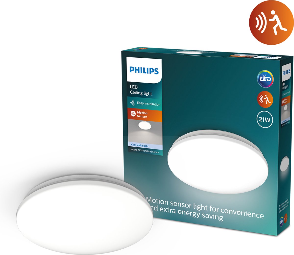 Philips LED Philips Acuna Deckenleuchte – 21 W – helles weißes Licht – integrierter Bewegungssensor