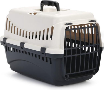 Beeztees Zigeuner-Reisekorb Katze – kleines Haustier – abnehmbarer Deckel – Creme Anthrazit 46 x 31 x 32 cm