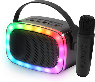 Partyfunlights Mini-Karaoke-Set Party-Lautsprecher mit Mikrofon schwarz – Disco-Beleuchtung – kabellos – für Erwachsene und Kinder