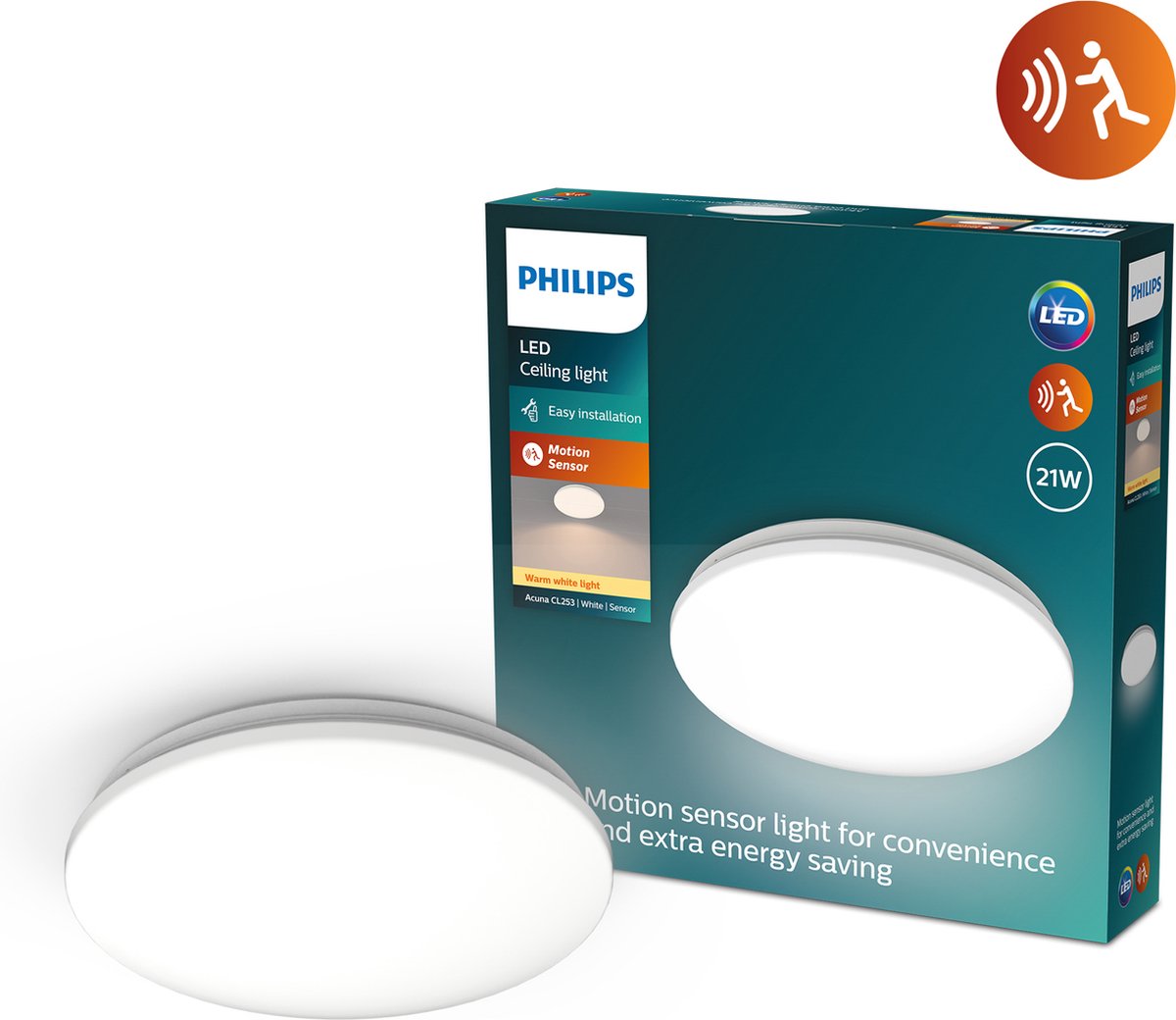 Philips LED Philips Acuna Deckenleuchte – 21 W – warmweißes Licht – integrierter Bewegungssensor