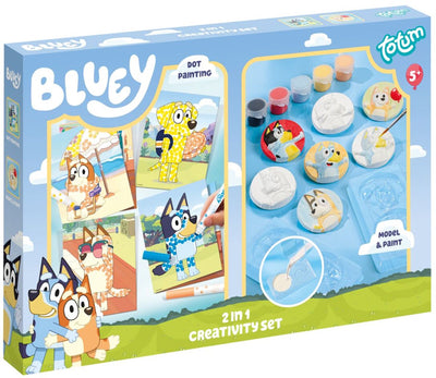 Totum Bluey 2 in 1 Bastelset Gips gießen und Stempelkarten basteln – Kreatives Spielzeug ab 5 Jahren – Geschenktipp Basteln für Kleinkinder Jungen und Mädchen