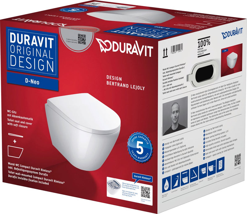 Duravit D-neo Pack Wand-WC mit Soft-Close-Sitz 48 cm weiß