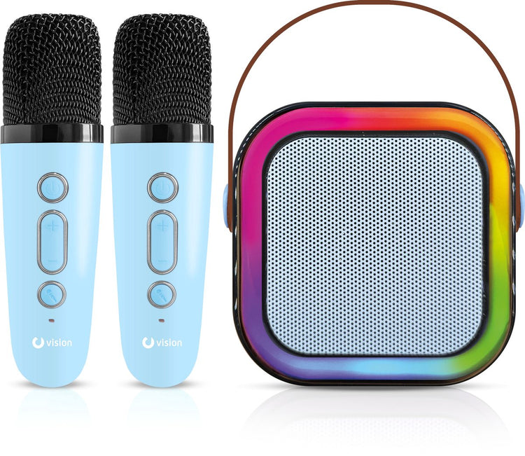 Vision Products Karaoke-Lautsprecherset mit 2 Mikrofonen blau