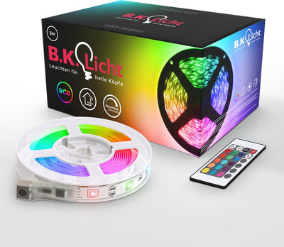 B.K. Licht - LED-Streifen - 3 Meter - RGB - inkl. Fernbedienung - inkl. Farbwechsel - farbiges Licht - selbstklebend