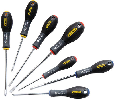 Stanley 7-teiliger Fatmax-Schraubendrehersatz parallel 3,5 x 75 mm. 5,5 x 125 mm Standard 6,5 x 150 mm Phillips PH1 x 100 mm. PH2 x 125 mm Pozidriv PZ1 x 100 mm. pz2 x 125mm