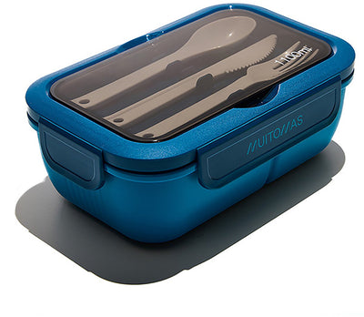 Muitomas Lunchbox – 1,1 Liter – 3 Fächer – mikrowellen- und spülmaschinenfest – inklusive Besteck – blau