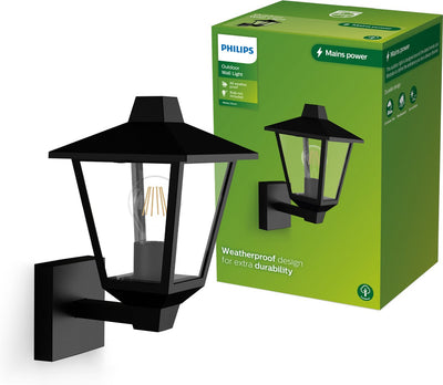 Philips LED Philips Kinno Wandleuchte – Außenleuchte – Schwarz – E27-Fassung – maximal 25 W – wetterfest; IP44 - Stehwandleuchte
