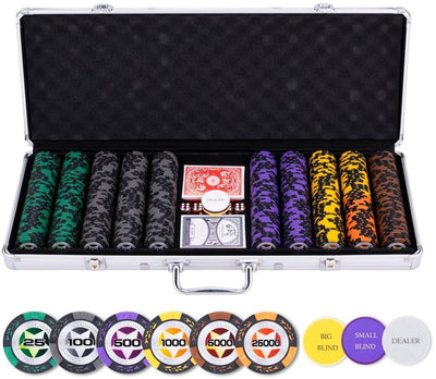 Pokerset im Silberetui - hoher Einsatz 500 Chips 14gr.