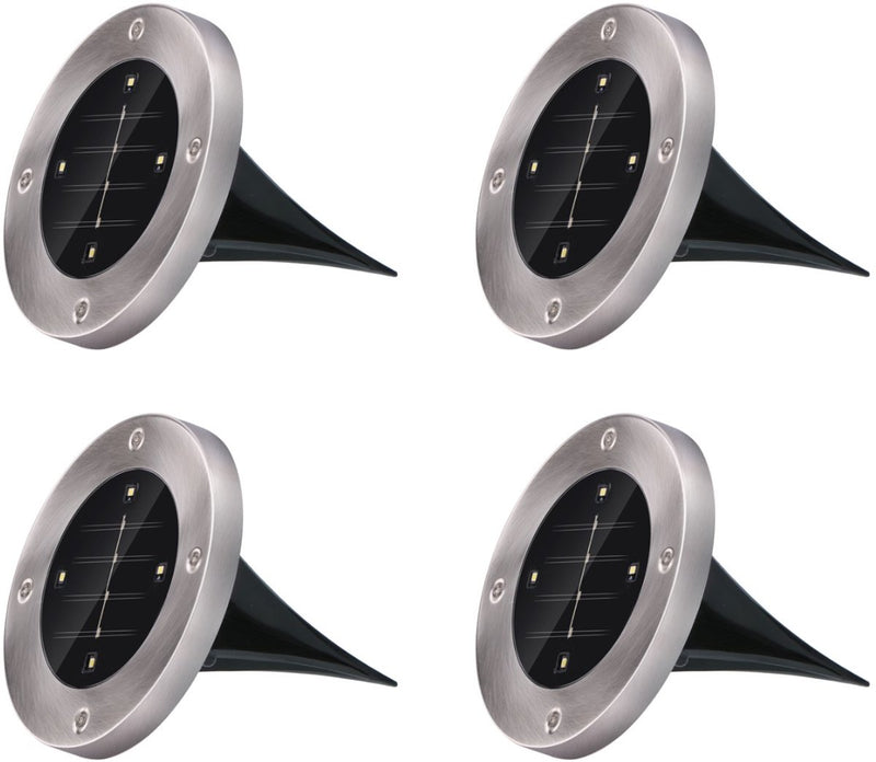 Grundig Solar-Gartenbeleuchtung Bodenstrahler – 4er-Set Erdspießstrahler für den Außenbereich – Gartenbeleuchtung LED auf Solarenergie – Solarlampe zur Wegebeleuchtung – Edelstahl – Kaltweiß