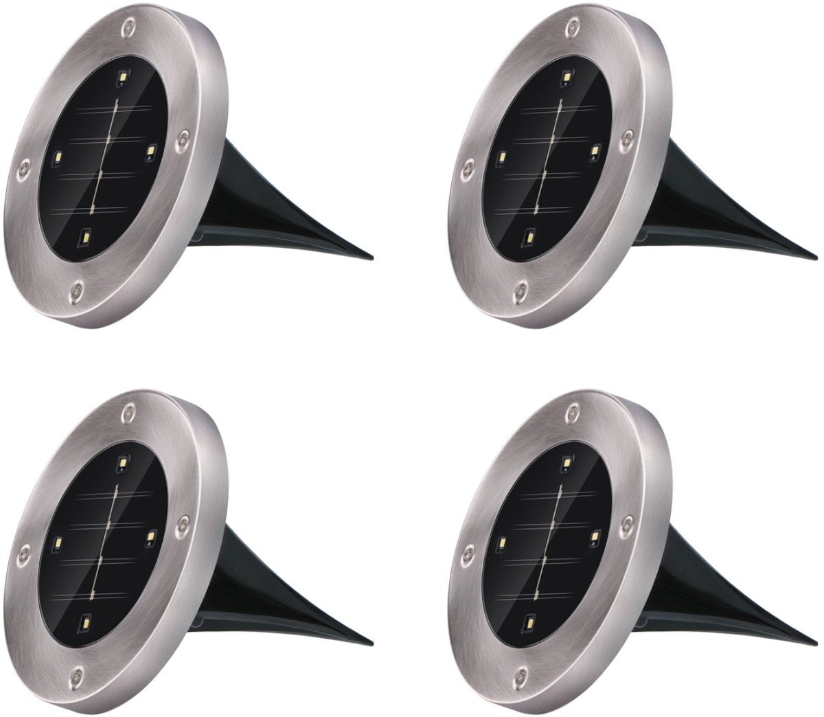 Grundig Solar-Gartenbeleuchtung Bodenstrahler – 4er-Set Erdspießstrahler für den Außenbereich – Gartenbeleuchtung LED auf Solarenergie – Solarlampe zur Wegebeleuchtung – Edelstahl – Kaltweiß