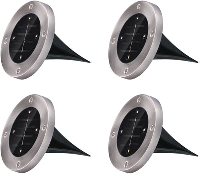Grundig Solar-Gartenbeleuchtung Bodenstrahler – 4er-Set Erdspießstrahler für den Außenbereich – Gartenbeleuchtung LED auf Solarenergie – Solarlampe zur Wegebeleuchtung – Edelstahl – Kaltweiß