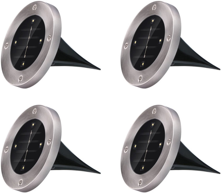 Grundig Solar-Gartenbeleuchtung Bodenstrahler – 4er-Set Erdspießstrahler für den Außenbereich – Gartenbeleuchtung LED auf Solarenergie – Solarlampe zur Wegebeleuchtung – Edelstahl – Kaltweiß