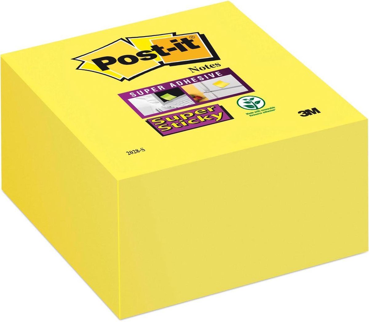 Post-it® Super-Haftnotizen, Würfel, neongelb, 76 mm x 76 mm