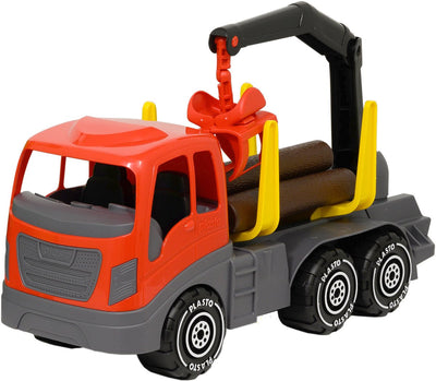 Plasto Holztransporter rot grau 45 cm – Spielzeugfahrzeug – Holztransporter – großer LKW – realistisches Spiel – stabiler Kunststoff – hergestellt in Finnland – ab 1 Jahr