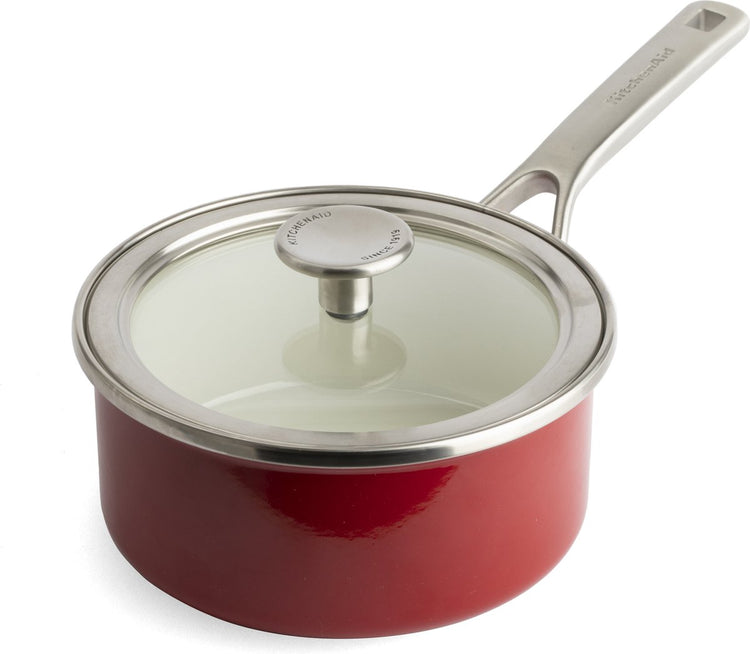 Kitchenaid Emaille-Kochtopf mit Stahlkern, 16 cm, 1,3 l – Imperial Red – Induktion – PFAS-frei