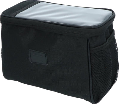 Dresco Lenker-Fahrradtasche – 20 Liter – wasserabweisendes Polyester – Hauptfach – transparente Smartphone-Fahrrad-Anschlussbox – leicht – Netztaschen auf beiden Seiten – 3 Klettverschlüsse – Clip-Anschluss für Frontlicht – Maße 22 x 14 x 16 cm