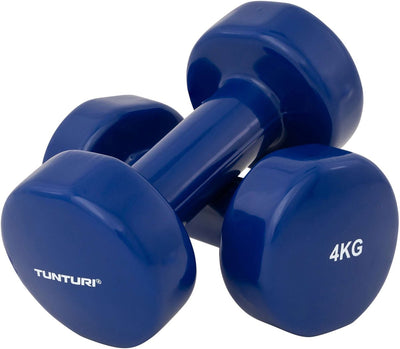 Tunturi Hantelset - 2 x 4,0 kg - Vinyl - Blau - inkl. kostenlose Fitness-App