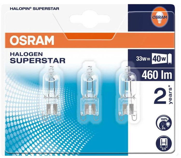 Osram Eco Halogen Halopin G9 33 W = 40 W – 230 V – 460 Lumen – 2800 K Warmweiß – dimmbar – 3 Stück