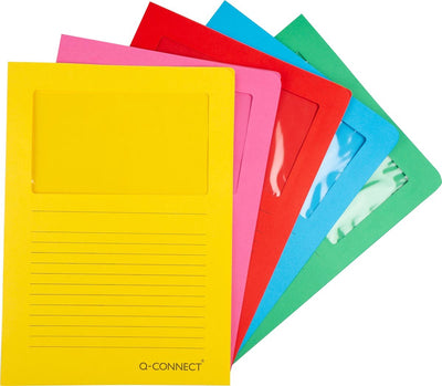 Q-connect L-Karte mit Fenster | 120 g m² | a4 | Packung mit 100 Stück | dunkel sortierte Farben
