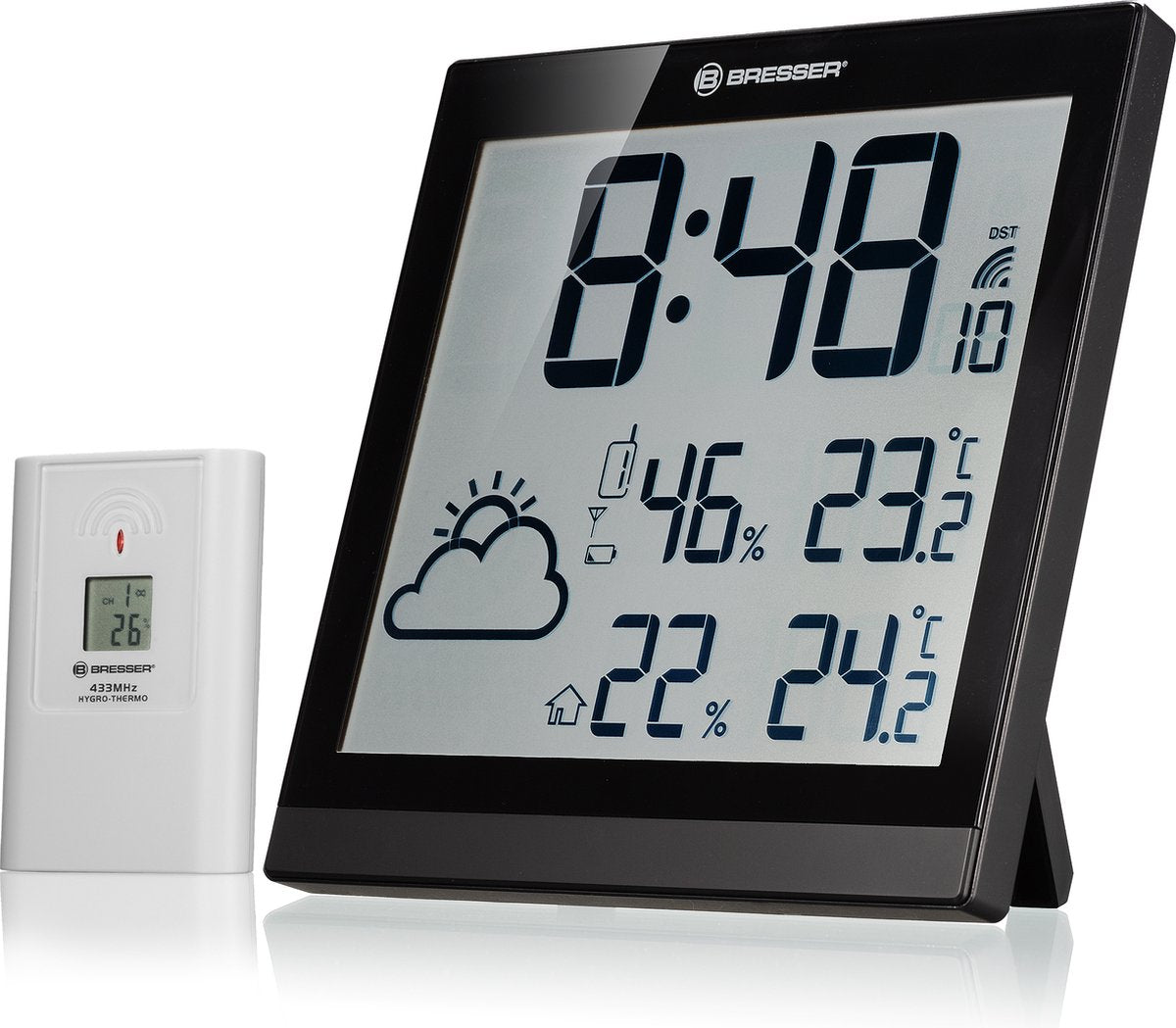 Bresser Wetterstation – temeotrend jc – schwarz – LCD-Bildschirm mit Wettervorhersage – drinnen und draußen