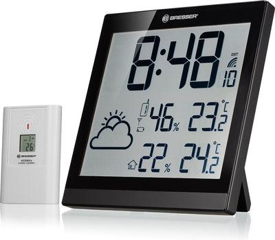 Bresser Wetterstation – temeotrend jc – schwarz – LCD-Bildschirm mit Wettervorhersage – drinnen und draußen