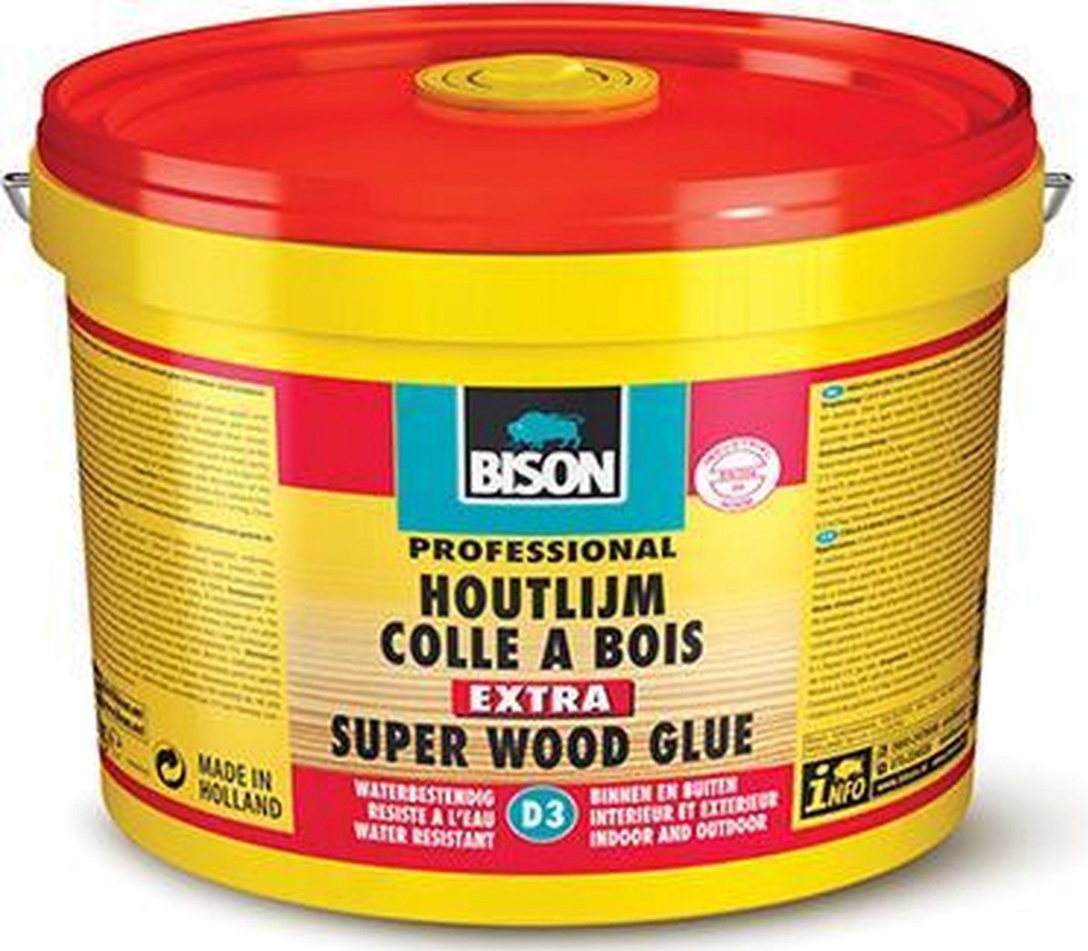 Bison Holzleim extra Eimer 5 kg, hochwertiger Holzleim, für innen und außen, trocknet transparent, stärker als Holz, lösungsmittelfrei, D3, stärker als Holz