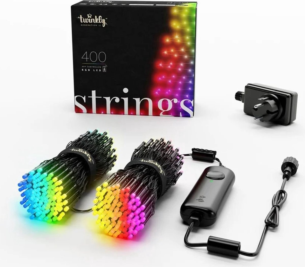 Twinkly Strings Lichtkabel – 32 m – LED – 400 LED RGB – dimmbar – drinnen und draußen – Bluetooth oder WLAN – funktioniert mit Homekit, Homey, Google Home und Razer Chroma – Schwarz