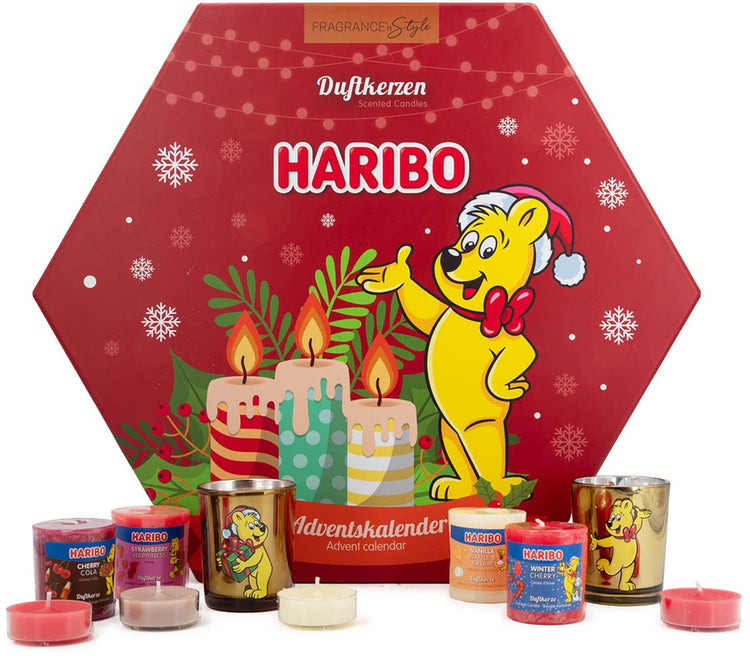 Haribo-Adventskalender – 24-teilig – Duftkerzen – mehrfarbig