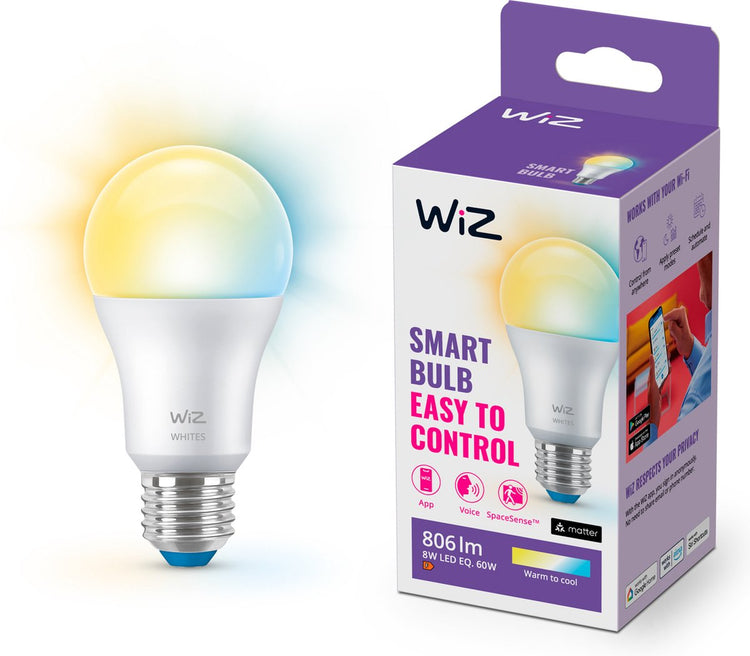 Wiz-Lampe – warmes bis kühles weißes Licht – intelligente LED-Beleuchtung – E27-Fassung – 60 W – matt – WLAN