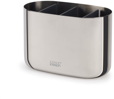 Joseph Joseph Luxus-Zahnbürsten-Organizer groß, 17,5 x 9,4 x 11,7 cm, mit 3 Trennfächern, Edelstahl, Silber – | easystore