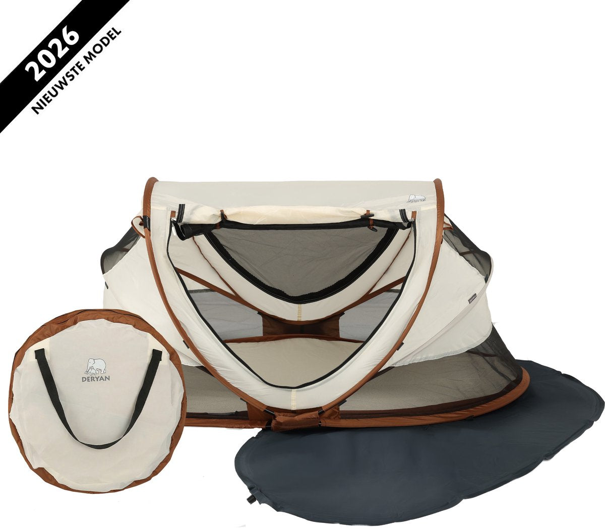 Deryan Luxus-Campingbett für Kleinkinder mit Matratze – faltbares Reisebett – Baby-Campingbett – Sand
