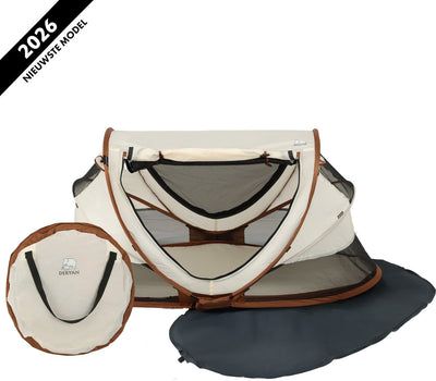 Deryan Luxus-Campingbett für Kleinkinder mit Matratze – faltbares Reisebett – Baby-Campingbett – Sand
