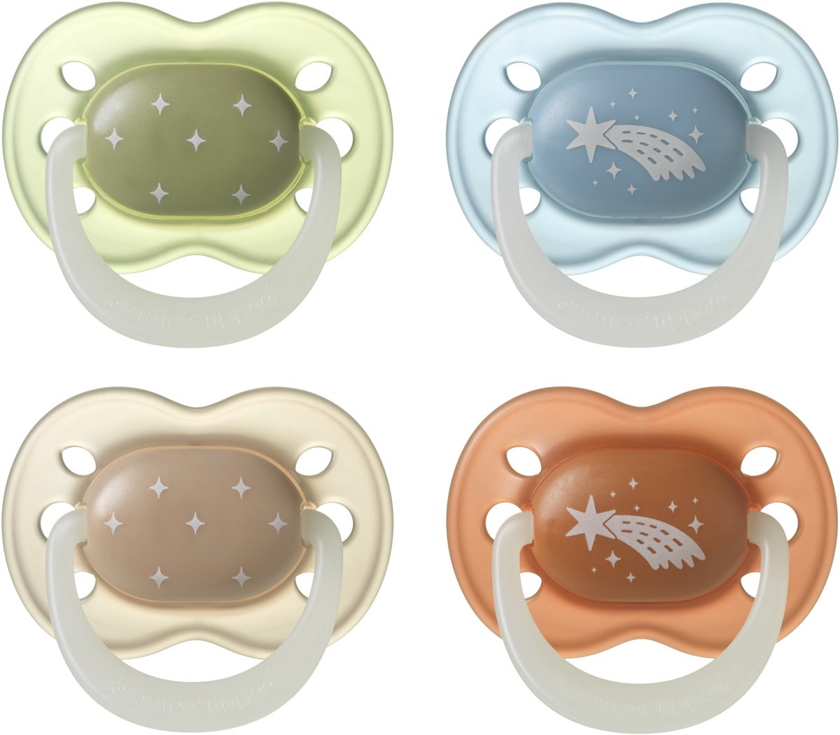 Tommee Tippee Nightglow Schnuller leuchtet im Dunkeln – 0–6 Monate – 4 Stück – kieferorthopädischer Schnuller – 100 % BPA-frei – Nachtfarben