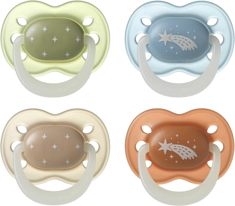 Tommee Tippee Nightglow Schnuller leuchtet im Dunkeln – 0–6 Monate – 4 Stück – kieferorthopädischer Schnuller – 100 % BPA-frei – Nachtfarben