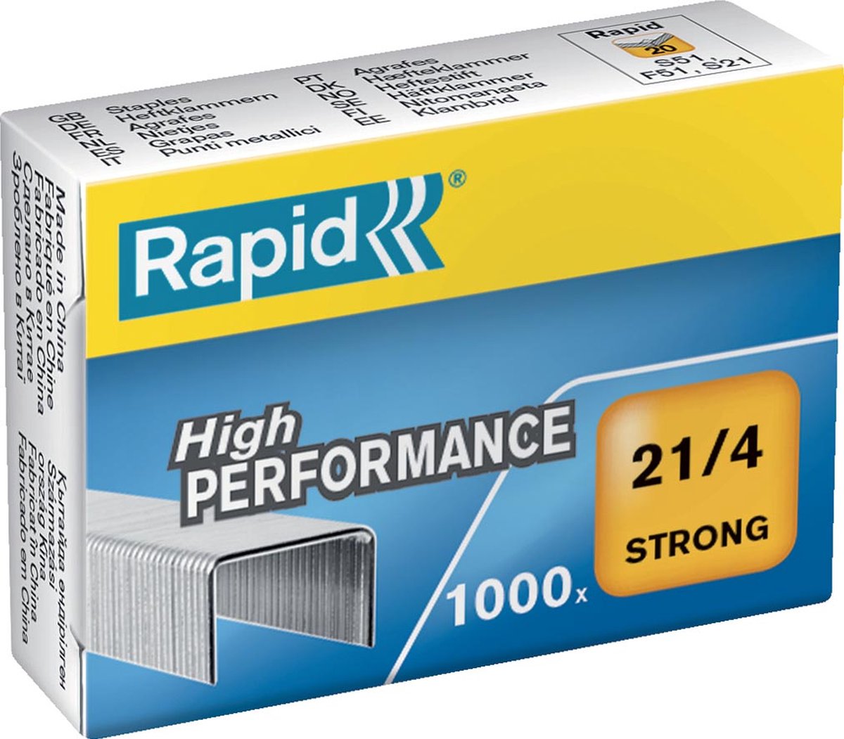 Rapid-Heftklammern 21 4, Schachtel mit 1.000 Heftklammern, 10 Stück