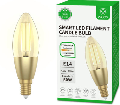 WOX WOX R5141 Kerze C37 Fillamen LED-Glühbirne, Wi-Fi, E14, 4,9W, 470 LM, warmes Weiß 2700k