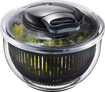 Gefu Pullit Salatschleuder 4,5 Liter – transparent schwarz – mit Kordelzug und Stoppknopf – ø 25 cm