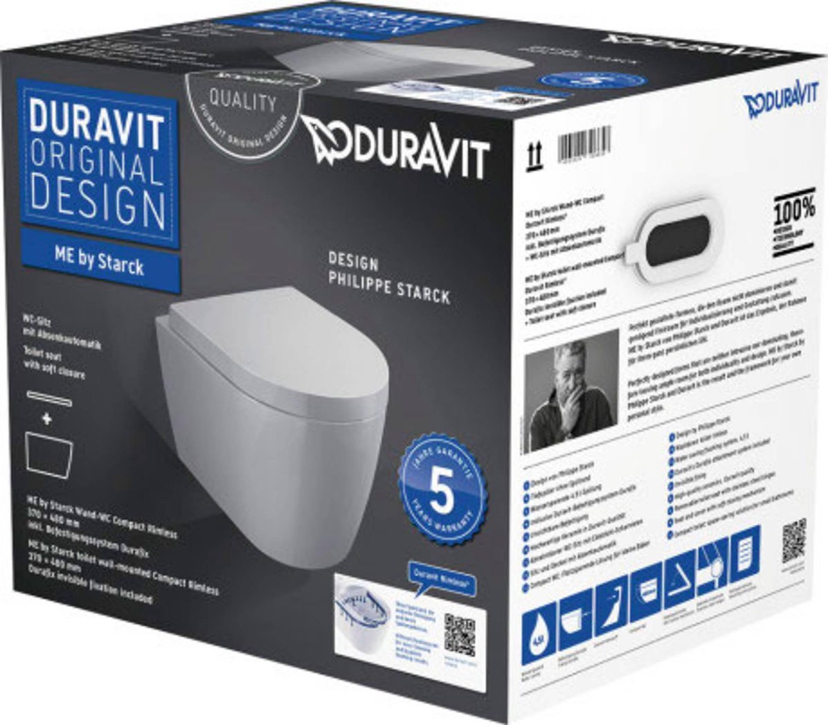 Duravit Me by Starck Pack Wand-WC kompakt mit Soft-Close-Sitz weiß