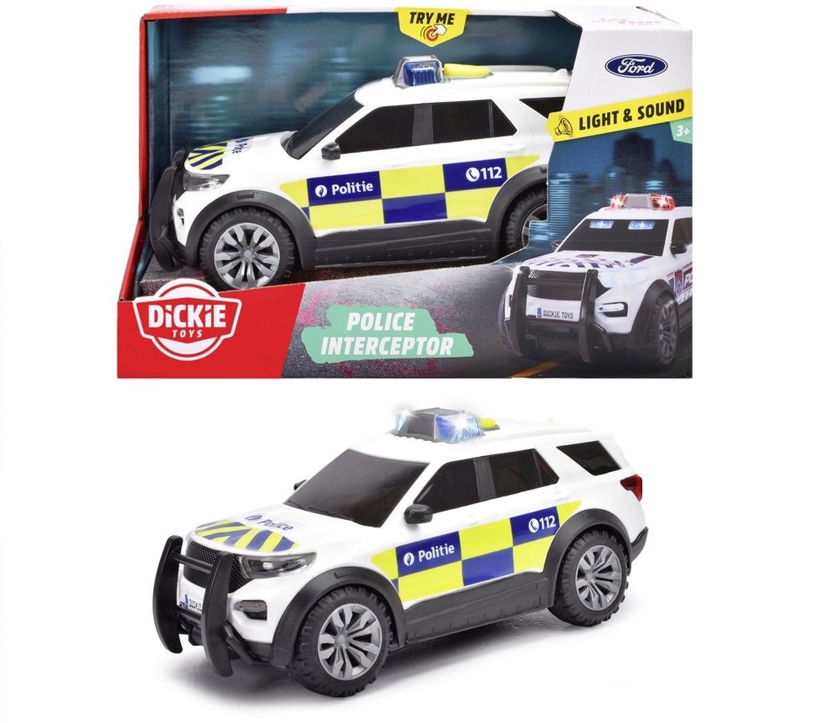Dickie Toys – Spielzeugfahrzeug – Polizeiauto-Abfangjäger – Ford – belgische Version