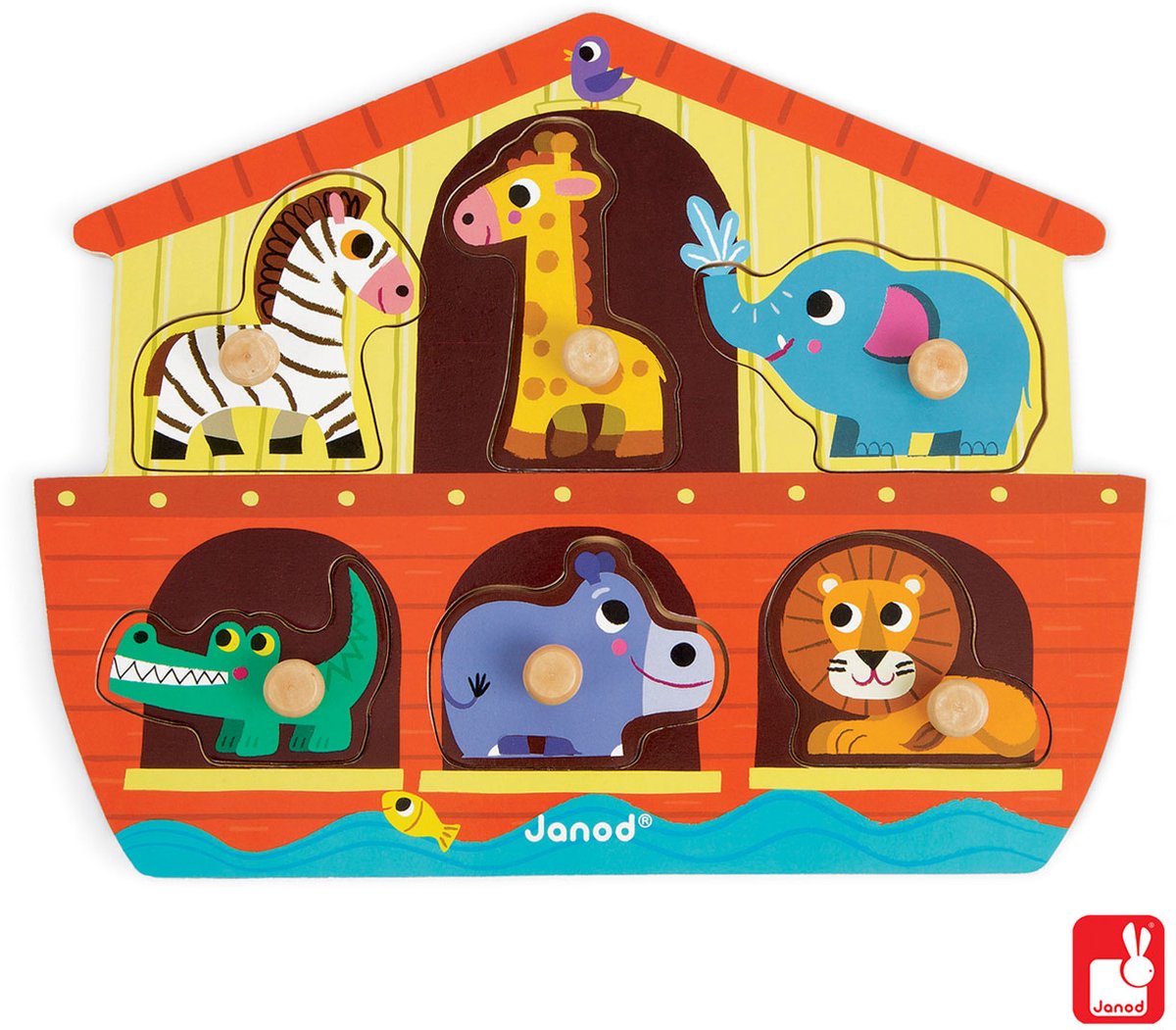 Janod - Knopfpuzzle - Arche Noah - 6 Teile
