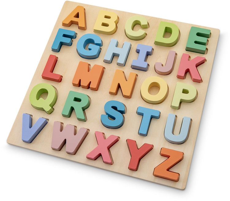 Woet® Holz-Alphabet-Puzzle – ABC-Großbuchstaben A bis M Z – buntes Lernpuzzle – Alphabet lernen – Kleinkindspielzeug – ab 2 Jahren